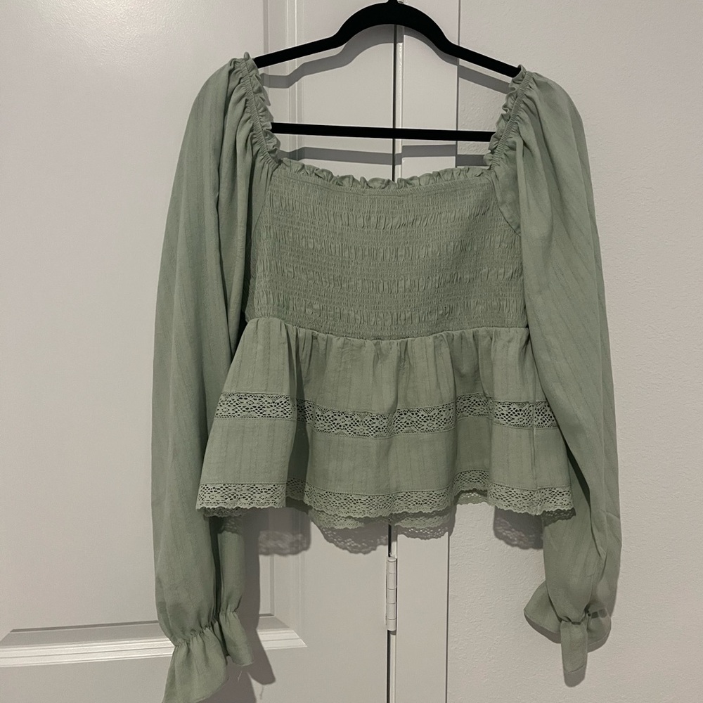 Celebrity Pink Sage Green Smocked Blouse - Picture 2 of 2
